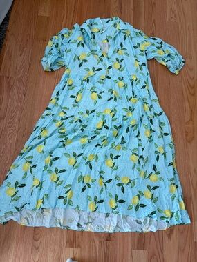 Anthropologie Light Blue Lemon-Print Dress